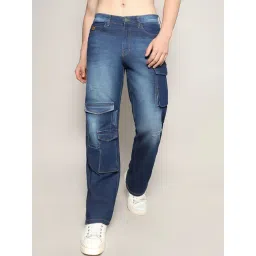 Campus Sutra Blue Regular Fit Distressed Cargo Jeans-picture-17
