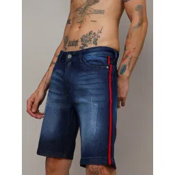 Campus Sutra Blue Regular Fit Distressed Denim Shorts-picture-43