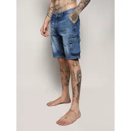 Campus Sutra Blue Regular Fit Distressed Denim Shorts-picture-40