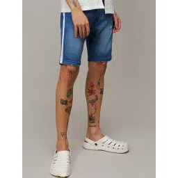 Campus Sutra Blue Regular Fit Distressed Denim Shorts-picture-27