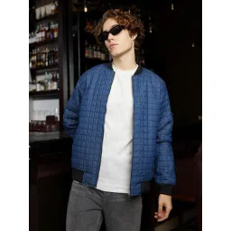 Campus Sutra Blue Regular Fit Quilted Bomber Jacket-picture-16