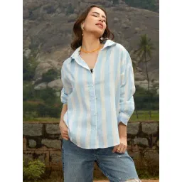 Campus Sutra Blue Regular Fit Striped Shirt-picture-15