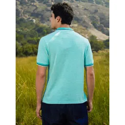 Campus Sutra Blue Regular Fit Texture Polo T-Shirt image 2