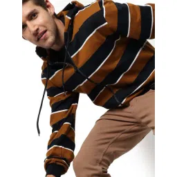 Campus Sutra Brown & Black Cotton Regular Fit Striped Hooded Sweatshirt-picture-42