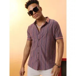 Campus Sutra Brown & Blue Cotton Regular Fit Striped Shirt-picture-15