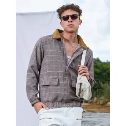 Campus Sutra Brown Cotton Regular Fit Checks Jacket-picture-17