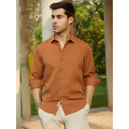 Campus Sutra Brown Poly Spandex Regular Fit Textured Shirt-picture-36
