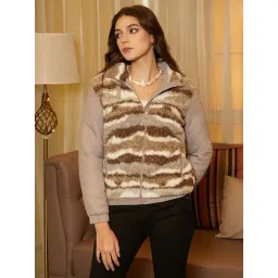 Campus Sutra Brown Regular Fit Color-Block Jacket image 1