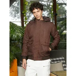 Campus Sutra Brown Regular Fit Self Pattern Hooded Jacket-picture-36