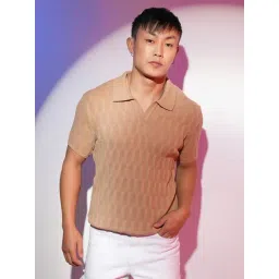Campus Sutra Brown Regular Fit Self Pattern Polo T-Shirt-picture-20