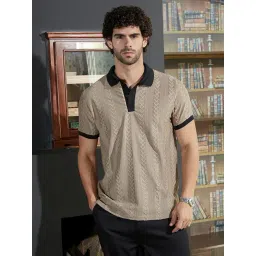 Campus Sutra Brown Regular Fit Self Pattern Polo T-Shirt-picture-19