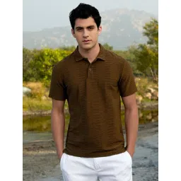 Campus Sutra Brown Regular Fit Self Pattern Polo T-Shirt-picture-17