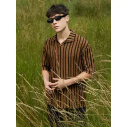 Campus Sutra Brown Regular Fit Striped Polo T-Shirt-picture-29