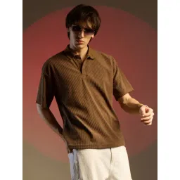 Campus Sutra Brown Regular Fit Striped Polo T-Shirt-picture-15
