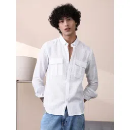 Campus Sutra Chalk White Open-Weave Utility Shirt-picture-29