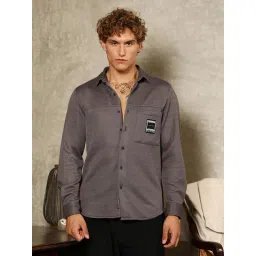 Campus Sutra Charcoal Grey Ribbed-Knit Utility Shirt-picture-29