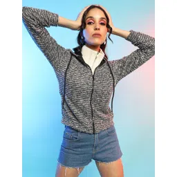 Campus Sutra Charcoal Self Design Hooded Cotton Front-Open Sweatshirt-picture-34