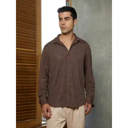 Campus Sutra Chocolate Brown Bloom-Textured Shirt-picture-15
