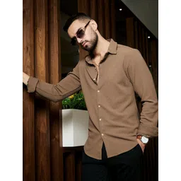 Campus Sutra Classic Self Design Spread Collar Casual Shirt-picture-18