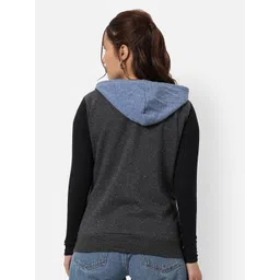 Campus Sutra Colourblocked Hooded Neck Long Sleeve Cotton Pullover Sweatshirt image 4