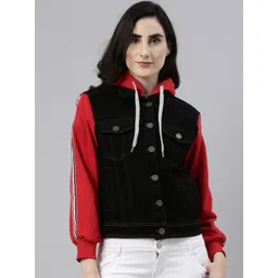 Campus Sutra Colourblocked Hooded Windcheater Cotton Denim Jacket-picture-26