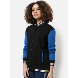 Campus Sutra Colourblocked Windcheater Cotton Varsity Jacket-picture-25