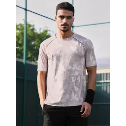 Campus Sutra Cream White Slate Blue Abstract Topography Activewear T-Shirt-picture-12
