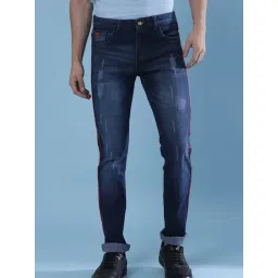 Campus Sutra Dark Blue Lightly Washed Distressed Jeans-picture-16