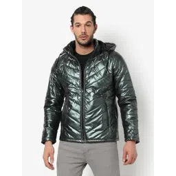 Campus Sutra Dark Green Regular Fit Quilted Hooded Jacket-picture-19