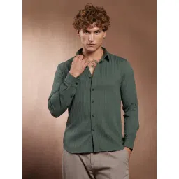 Campus Sutra Emerald Green Pinstripe-Tactile Shirt-picture-20