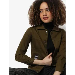 Campus Sutra Green Cotton Denim Jacket-picture-37