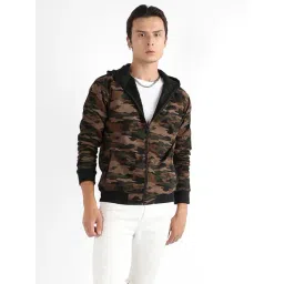 Campus Sutra Green Cotton Regular Fit Camouflage Hooded Jacket-picture-43