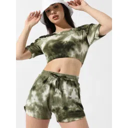 Campus Sutra Green Cotton Tie - Dye Crop Top With Shorts-picture-38