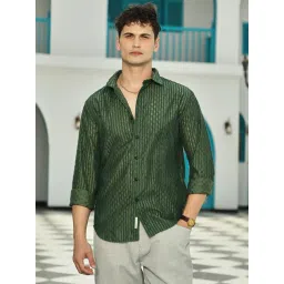 Campus Sutra Green Poly Spandex Regular Fit Self Design Shirt-picture-41