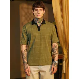 Campus Sutra Green Polycotton Regular Fit Checks Polo T-Shirt-picture-23