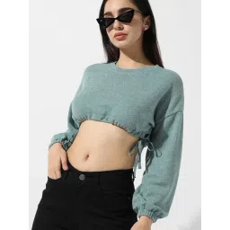 Campus Sutra Green Polyester Regular Fit Crop Sweatshirt-picture-35