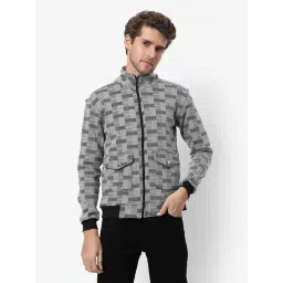 Campus Sutra Grey & Black Cotton Regular Fit Checks Jacket-image-42