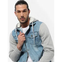 Campus Sutra Grey & Blue Cotton Regular Fit Colour Block Denim Jacket-picture-32
