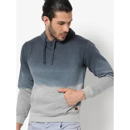 Campus Sutra Grey & Blue Cotton Regular Fit Colour-Block Hooded Sweatshirt-picture-31
