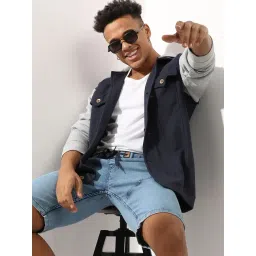 Campus Sutra Grey & Navy Cotton Regular Fit Colour Block Hooded Sweatshirt-picture-13