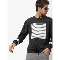 Campus Sutra Grey & White Cotton Regular Fit Striped Sweatshirt-picture-34