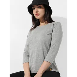Campus Sutra Grey Cotton Boxy Fit T-shirt-image-41