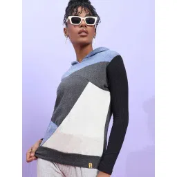 Campus Sutra Grey Cotton Color-Block Sweatshirt-image-24