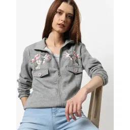 Campus Sutra Grey Cotton Embroidered Sweatshirt-image-33