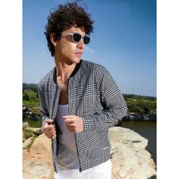 Campus Sutra Grey Cotton Regular Fit Checks Bomber Jacket-image-27