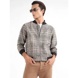 Campus Sutra Grey Cotton Regular Fit Checks Jacket-image-20