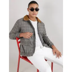 Campus Sutra Grey Cotton Regular Fit Checks Jacket-image-38