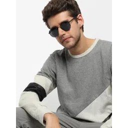 Campus Sutra Grey Cotton Regular Fit Colour Block Sweatshirt-image-29