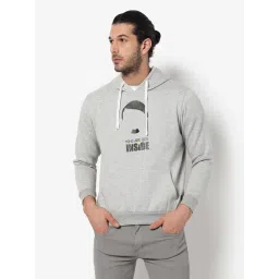 Campus Sutra Grey Cotton Regular Fit Printed Hooded Sweatshirt-picture-21