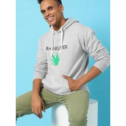 Campus Sutra Grey Cotton Regular Fit Printed Hooded Sweatshirt-picture-25